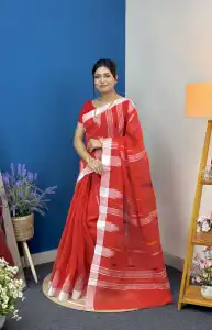 পূজা স্পেশাল লাল-সাদা সিলেটি মনিপুরী শাড়ি
