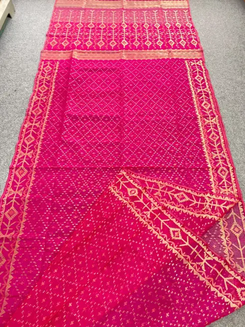 Royal Rani Pink Golden Jamdani Saree