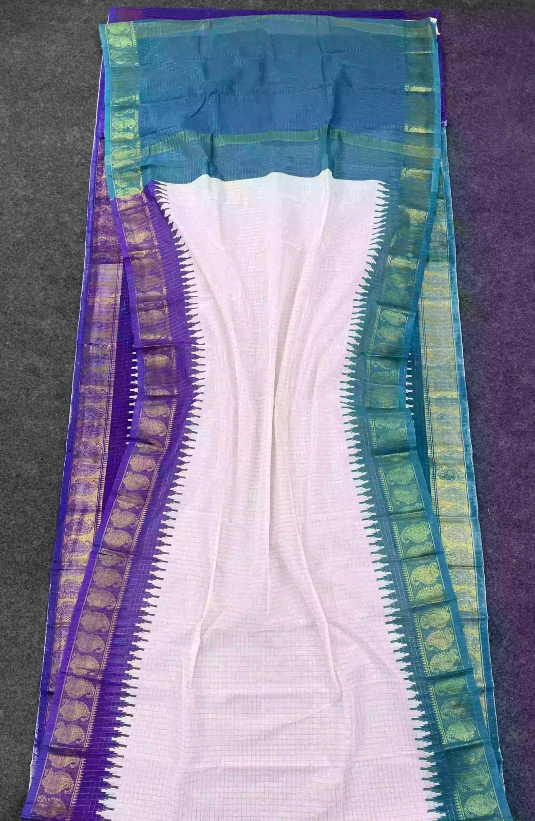 Peacock Teal & Royal Purple Madurai Saree