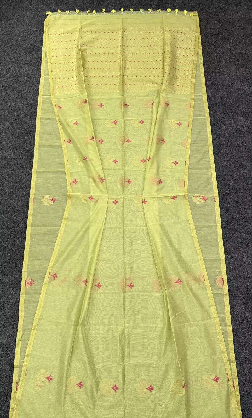 Lime Green Premium Jamdani Motif Saree