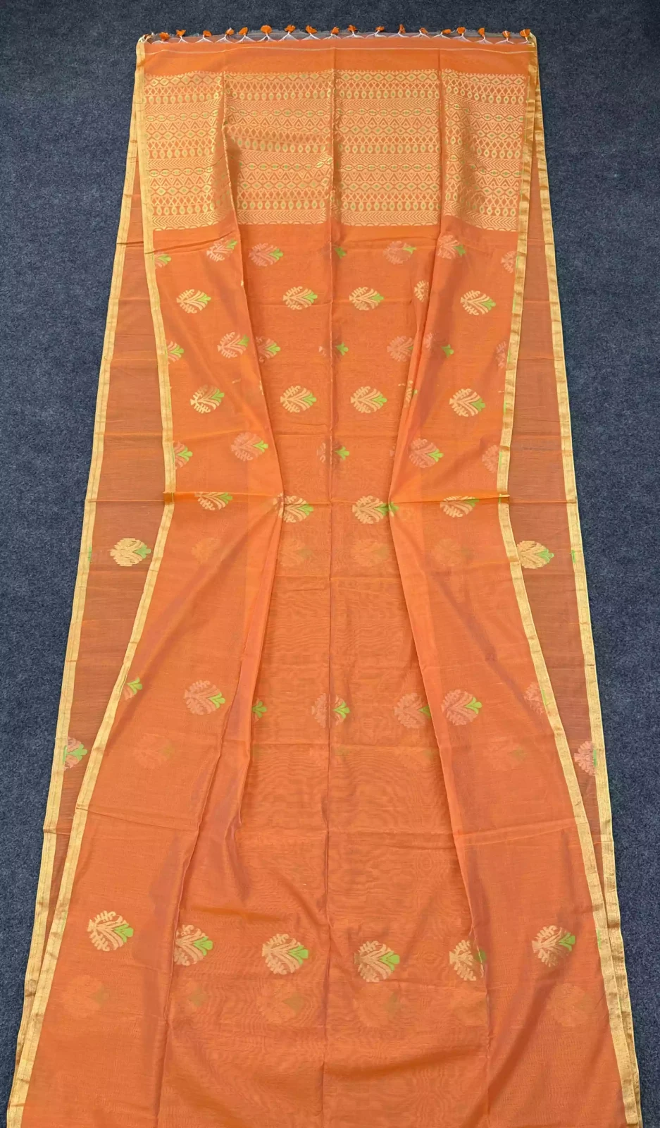 Coral Orange Premium Jamdani Motif Saree
