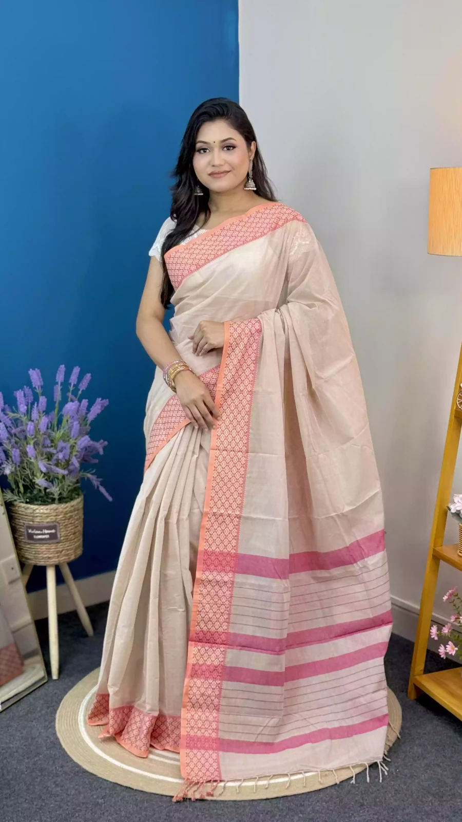 Off-White & Pink Arong Cotton Saree