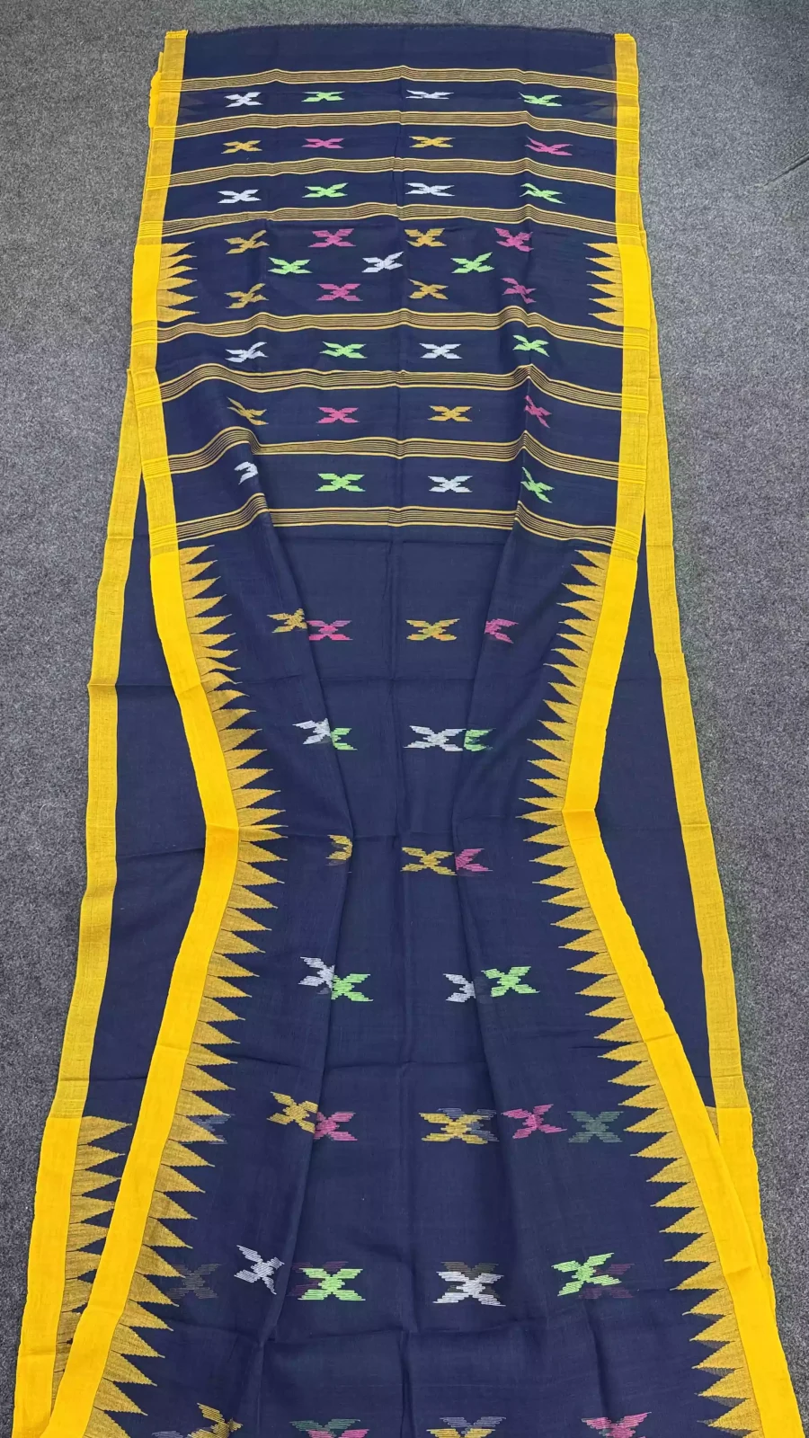 Navy Blue & Mustard Yellow Shiuli Manipuri Saree