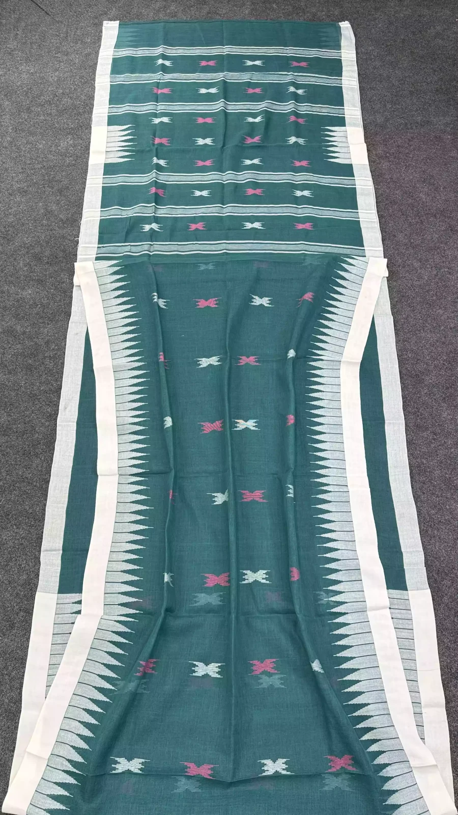 Teal Blue & White Suily Manipuri Saree