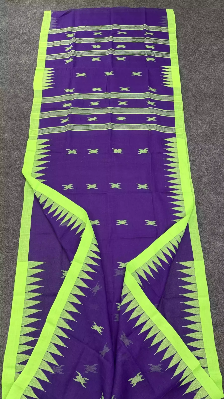 Purple & Lime Green Shiuli Manipuri Saree