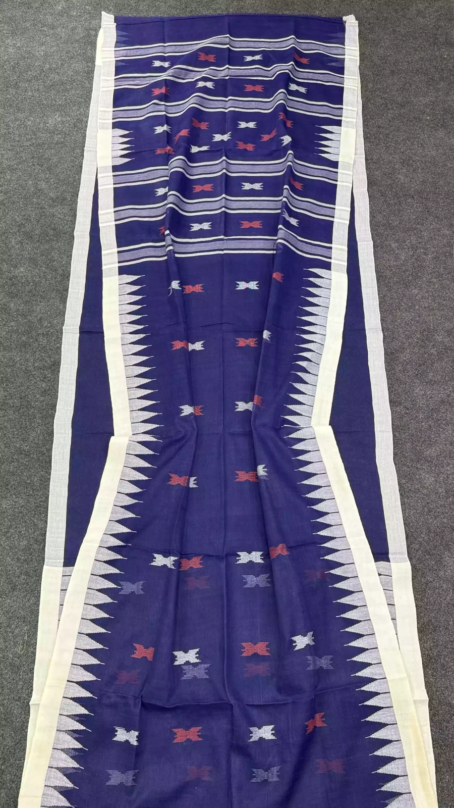 Navy Blue, White & Red Suily Manipuri Saree