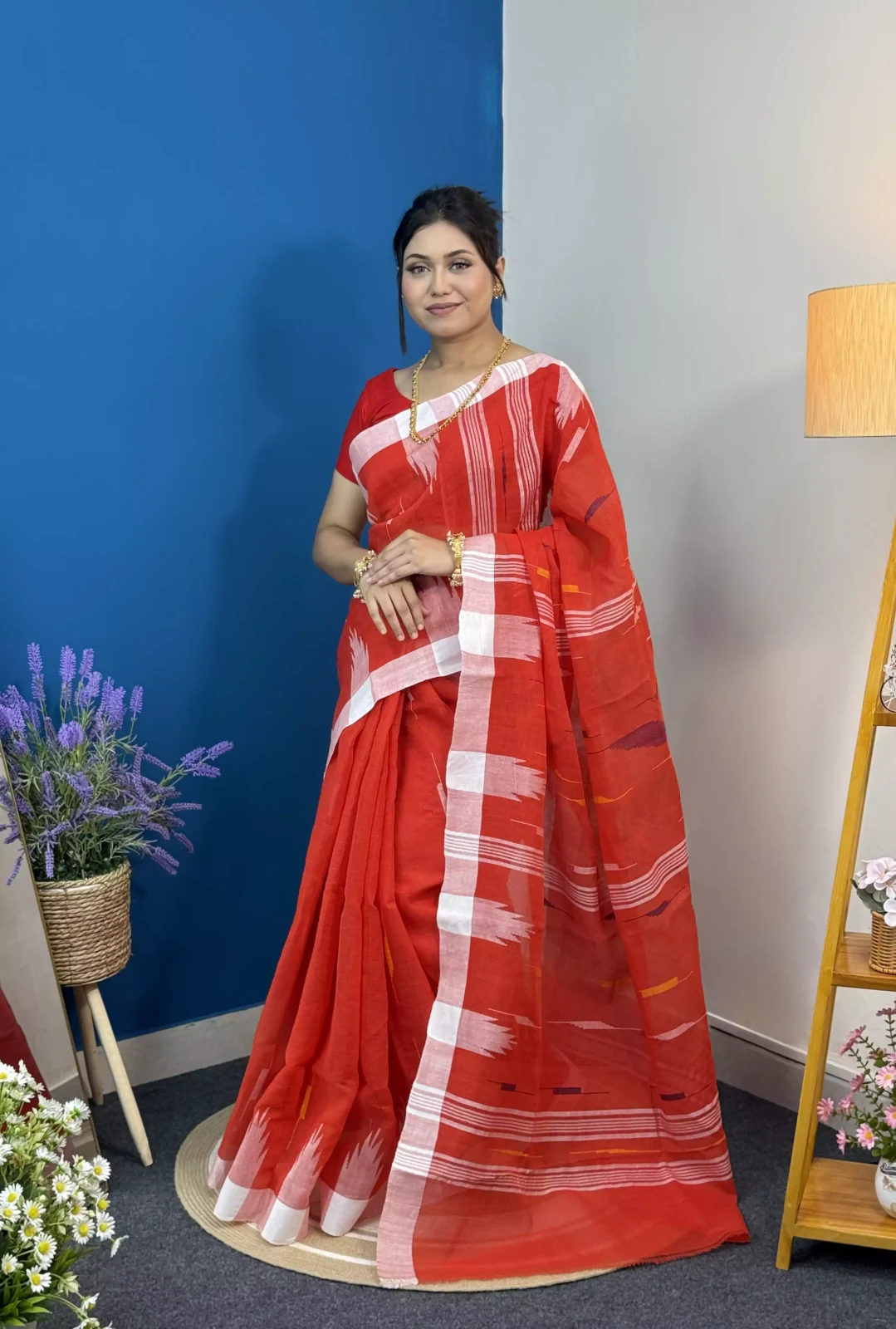 Orange Red Manipuri Saree