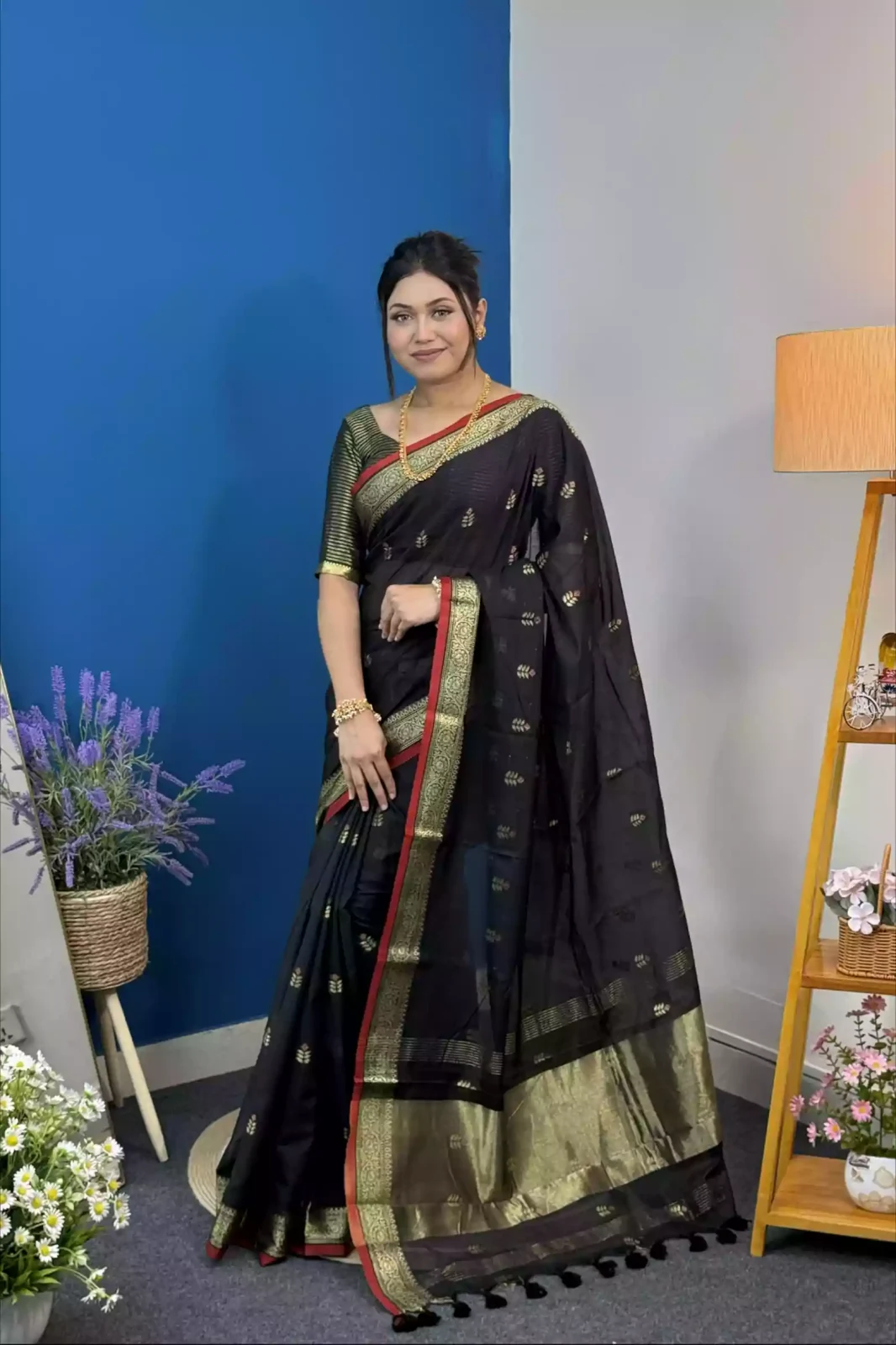 Black & Antique Gold Kosturi Cotton Saree