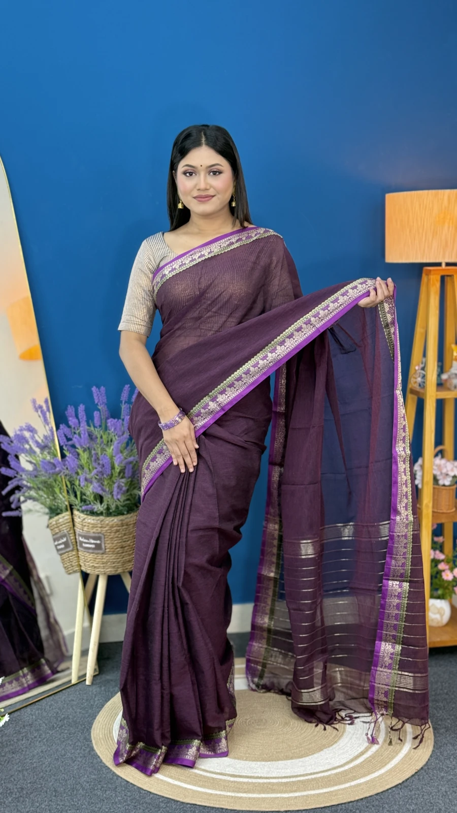 Premium Blue Aarong Cotton Saree