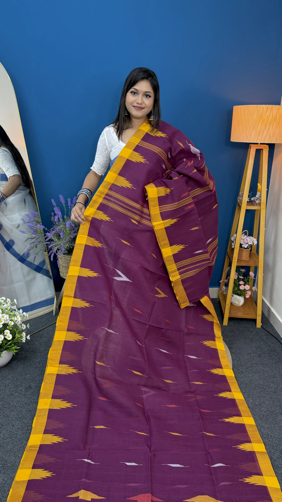 Plum Purple with Mustard Yellow Border Manipuri Saree