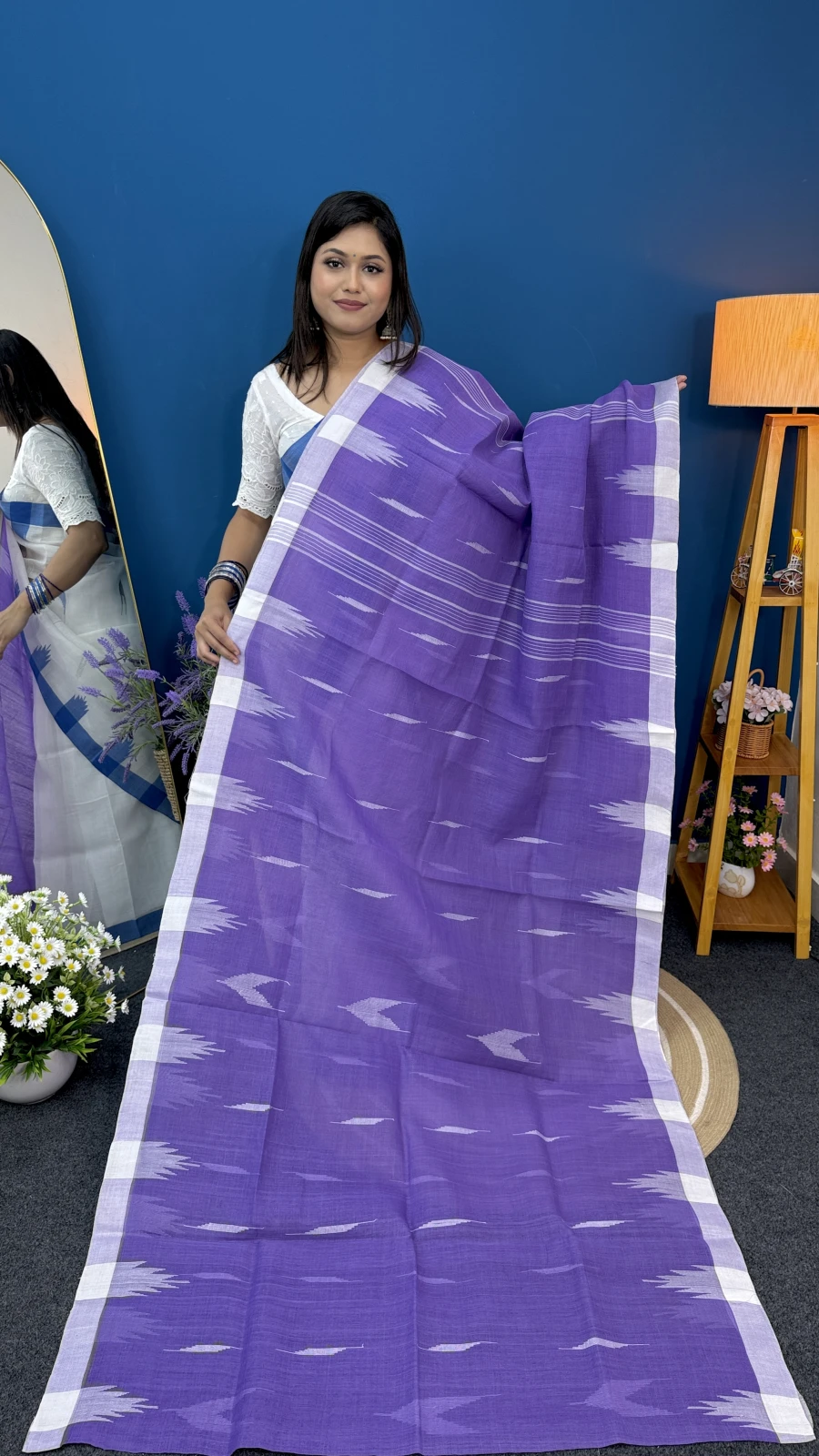 Lavender Purple with White Border Manipuri Saree
