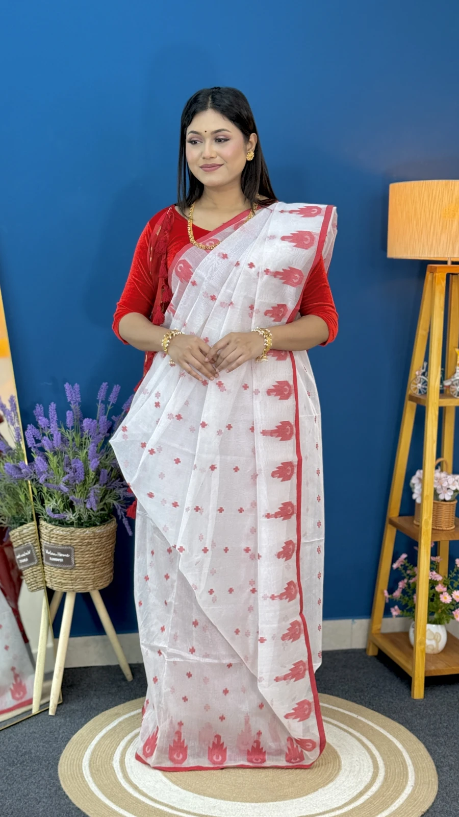 Puja Special White & Red Saree