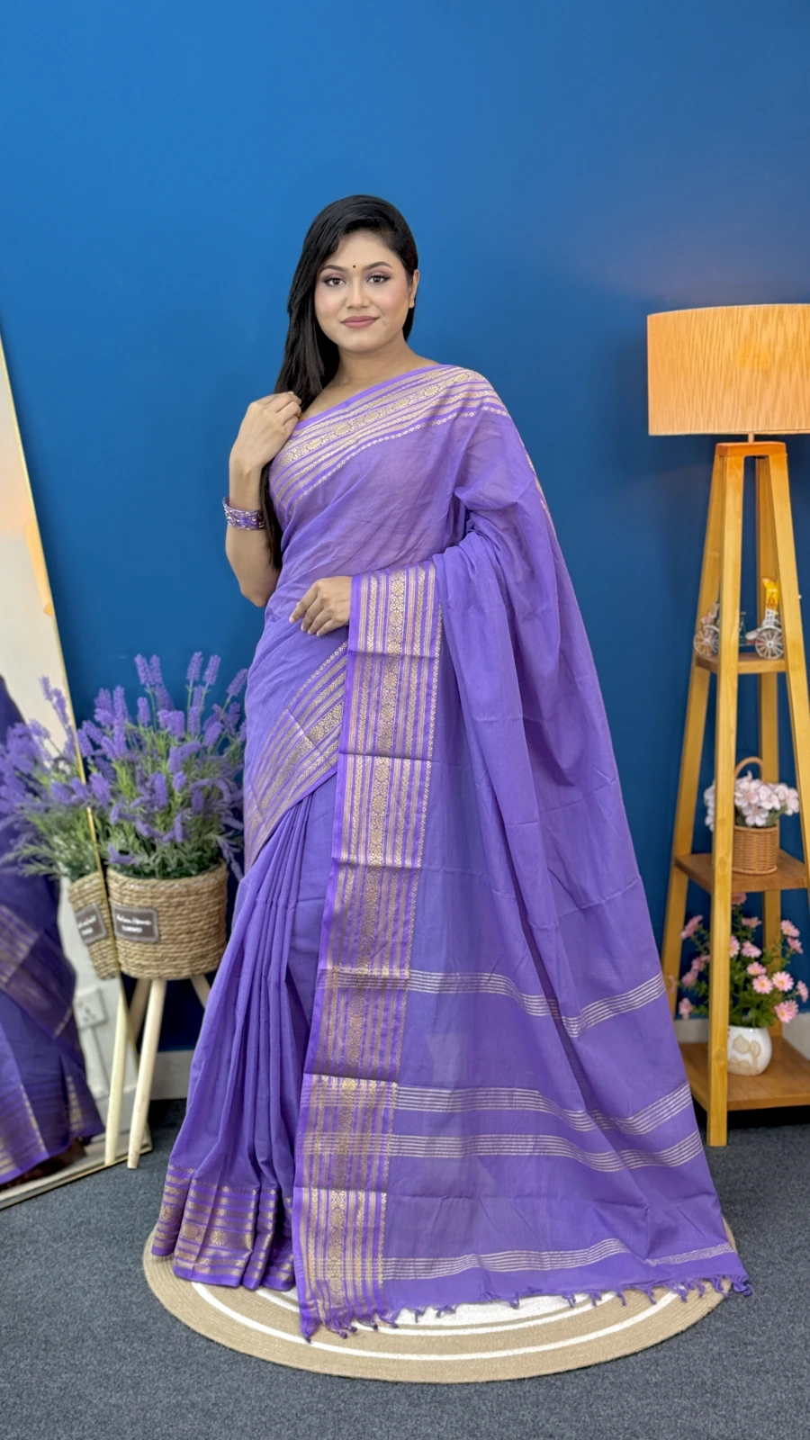 Lavender Purple Golden Zari Aarong Cotton Saree