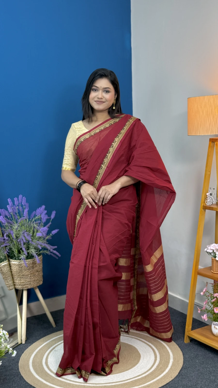 Maroon Aarong Cotton Saree