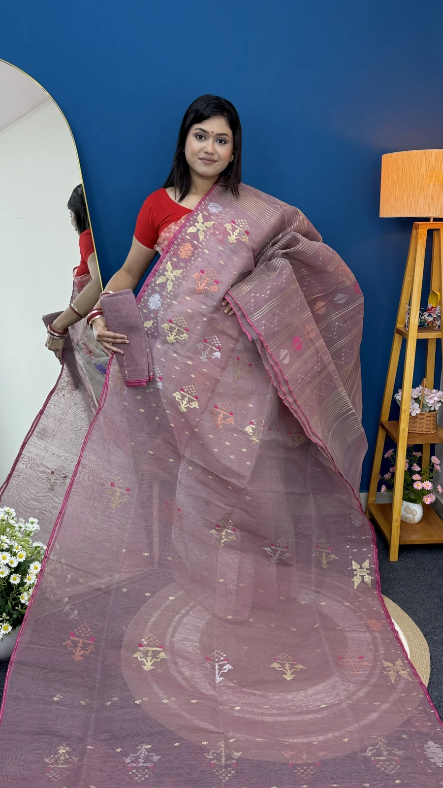 Dusty Rose Pink Dhakai Jamdani Saree