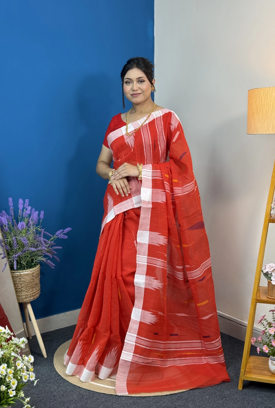 Red Body with White Paar Manipuri Saree