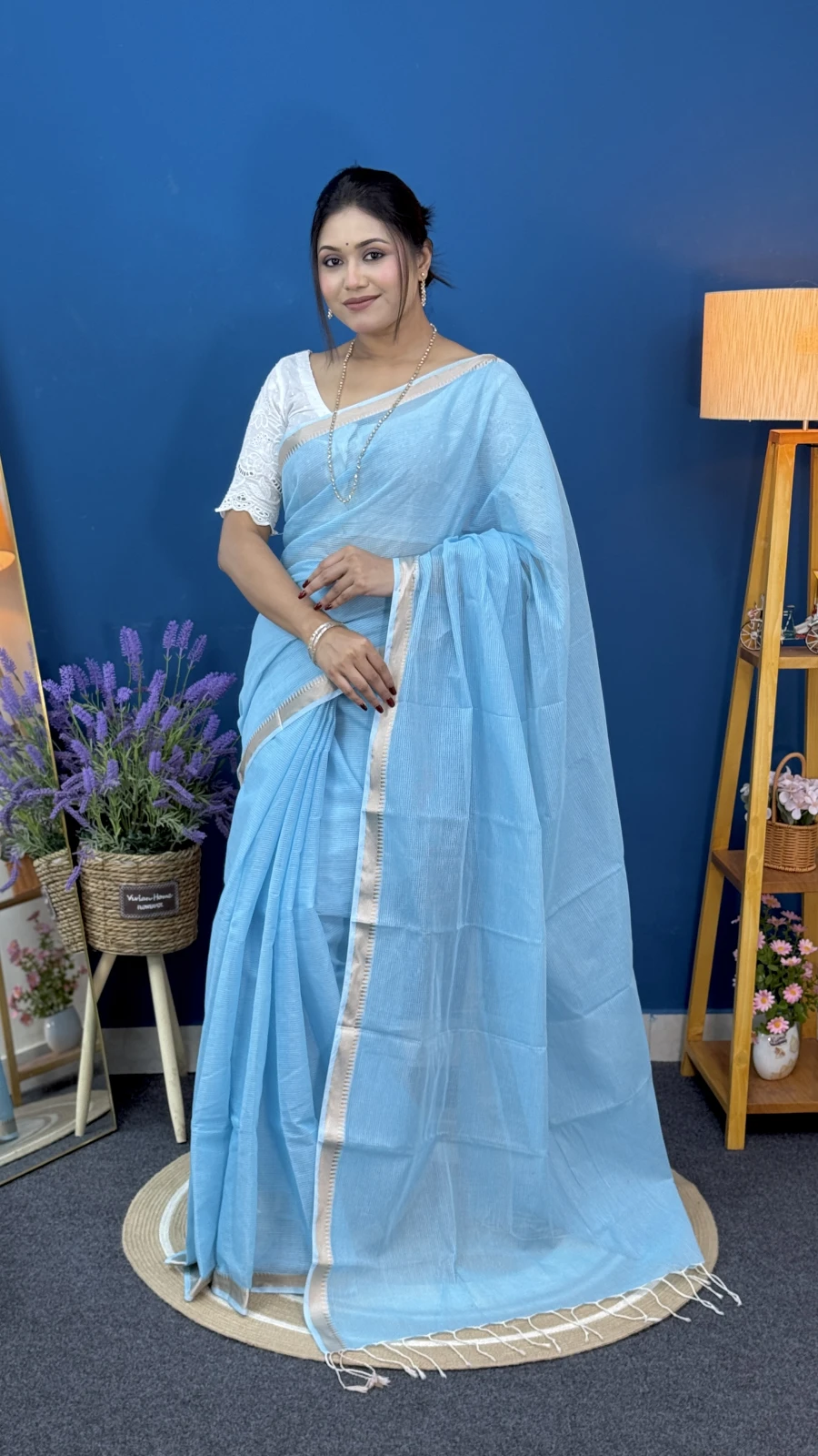 Sky Blue Kota Cotton Saree